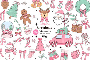 Coquette Pink Christmas Clipart, a Seasonal Illustration by KisbyArt
