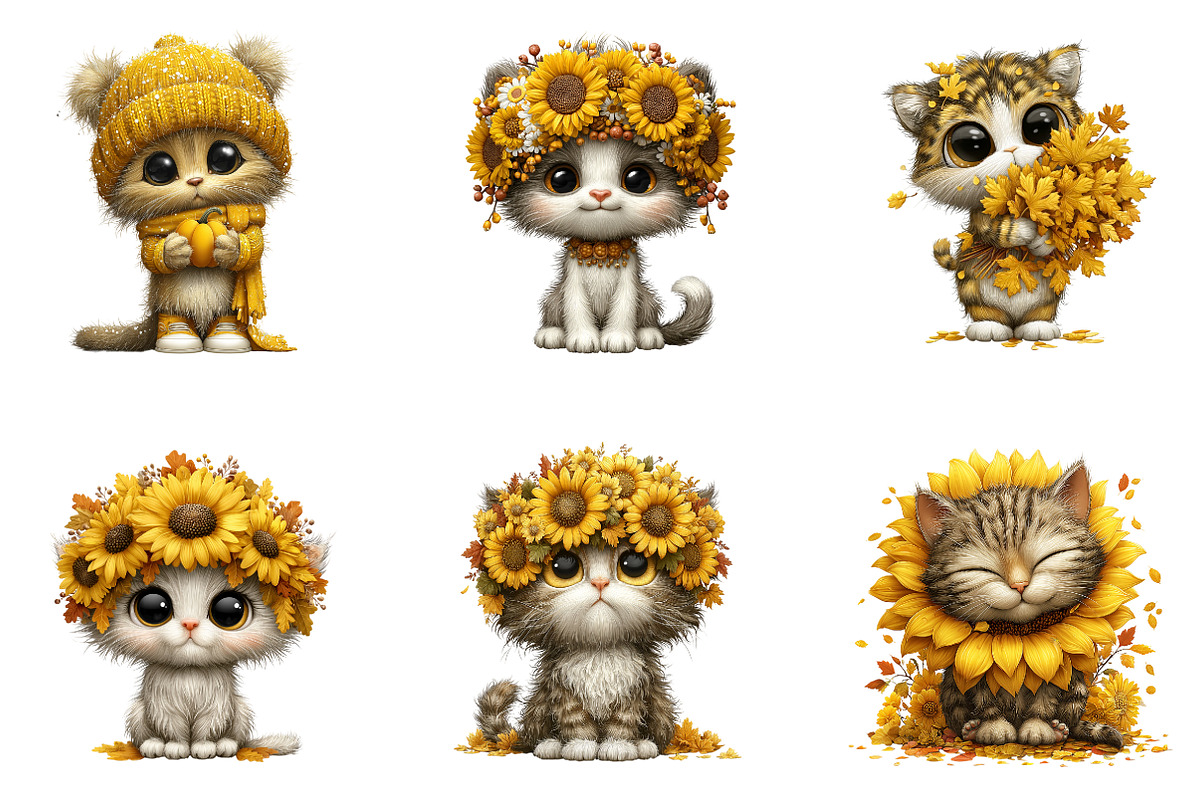 Whimsical Autumn Cat Clipart, a Seasonal Illustration by CreationArt (Photo 3 of 6)