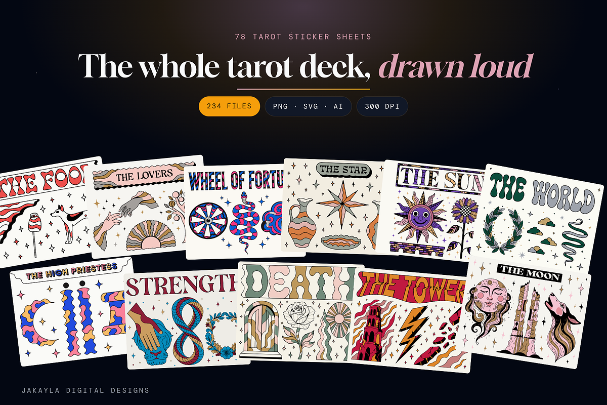 78 Tarot Card Sticker Sheets, an Object Graphic by Jakayla Digital Co (Photo 2 of 18)
