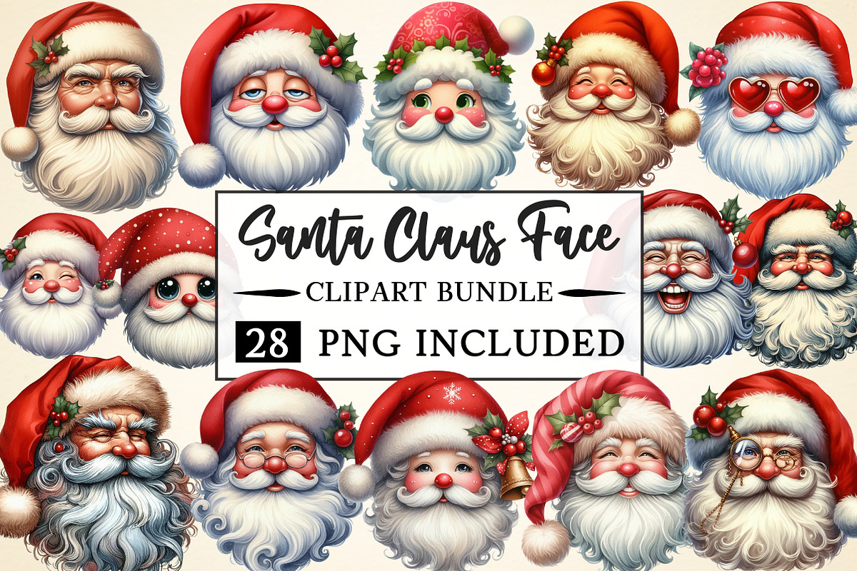 Retro Funny Santa Claus Face Clipart, a Seasonal Illustration by Daily ...