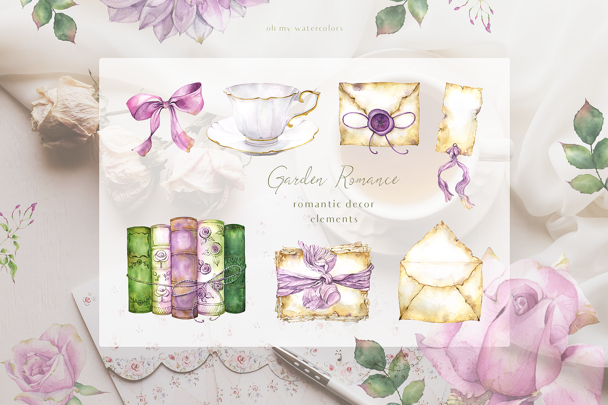 Garden Romance floral watercolor set, an Object Illustration by Tatiana Troian (Photo 4 of 6)