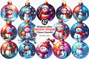 Watercolor Ornament Snowman Clipart, an Illustration by Canvas Craft