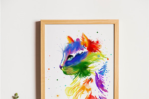 Watercolor Rainbow Cat