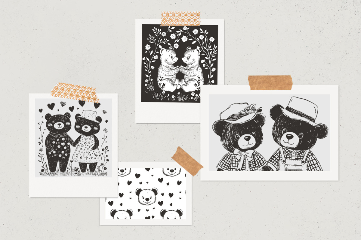 100 Teddy Bear linocut prints, an Object Graphic by DariSmartArt (Photo 3 of 15)