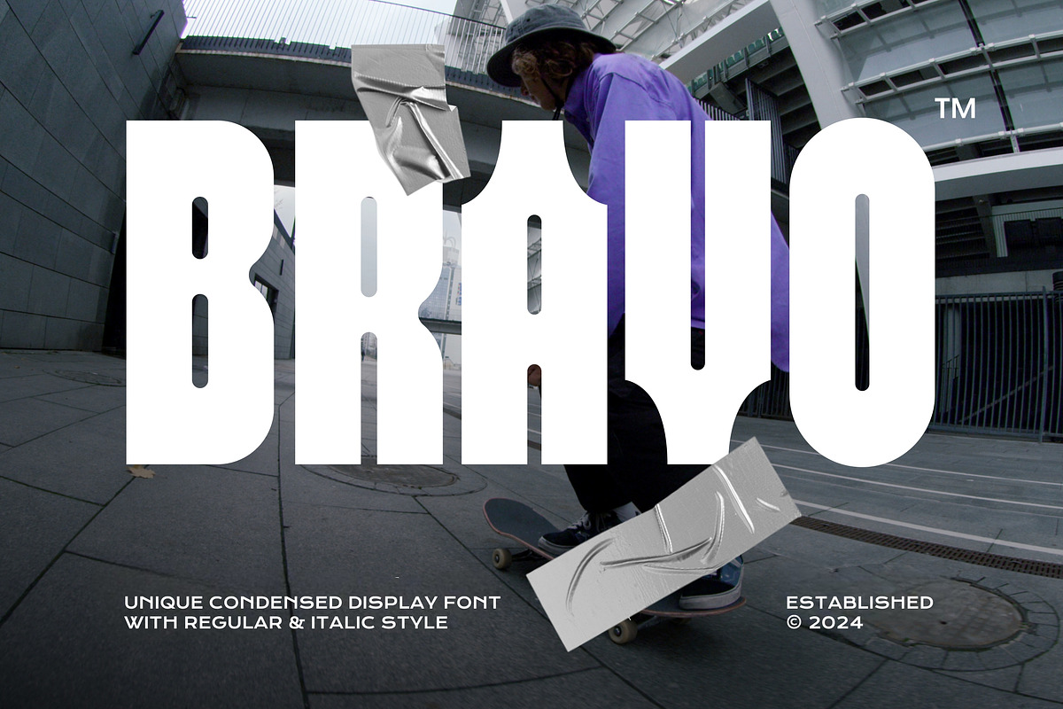 Bravo - Unique Condensed Typeface, a Sans Serif Font by Imoodev (Photo 1 of 7)
