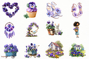 Watercolor Floral Pansies Clipart, an Illustration by Designworld (Thumbnail 6 of 6)