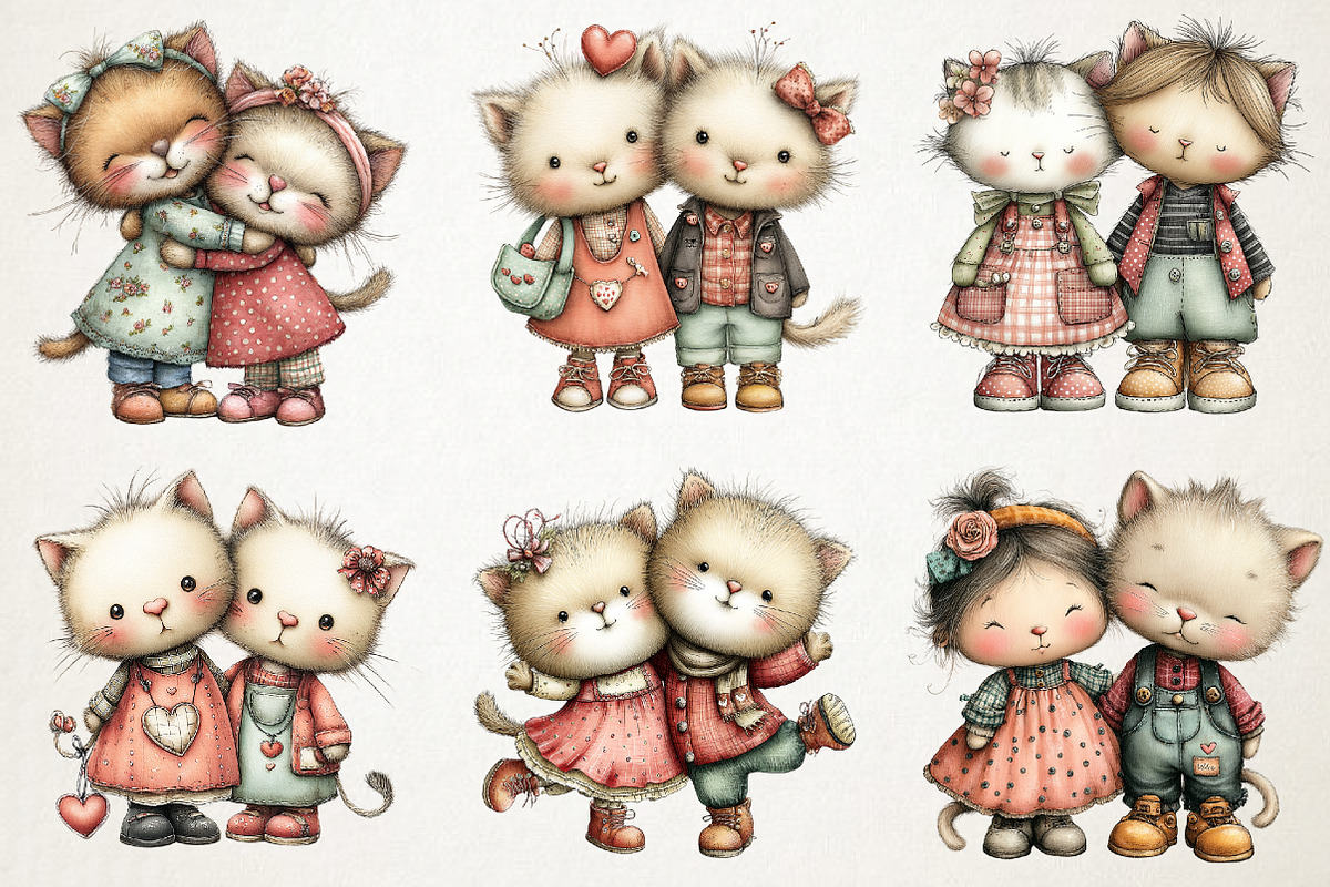 Whimsical Valentine Cat Couple PNG, an Illustration by RobertsArt (Photo 5 of 7)