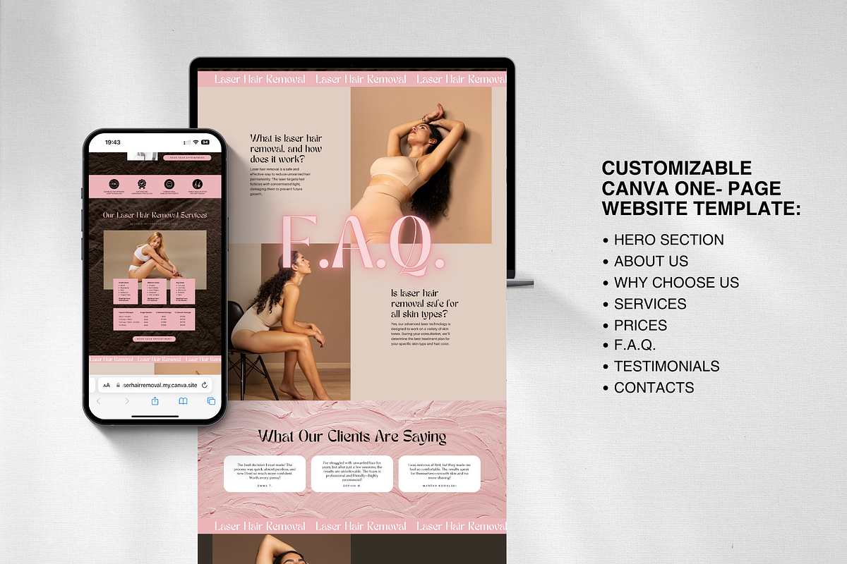 Laser Hair Removal Canva Website, a Landing Page Template by DesignsbyMariaStudio (Photo 2 of 10)
