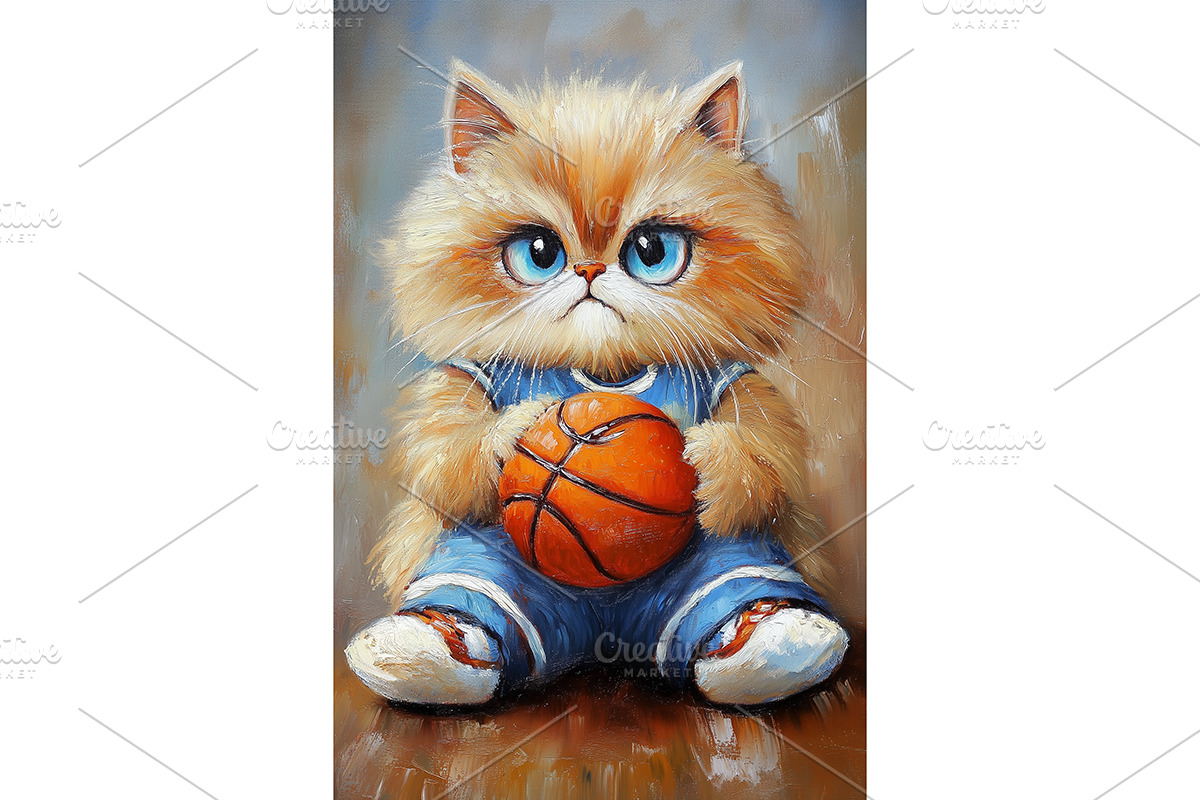 Persian Cat Basketball Home Art, an Animal Illustration by Art Paradise Studios