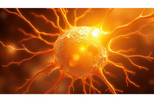 Close-up of a glowing neuron cell, an Illustration by tilialucida