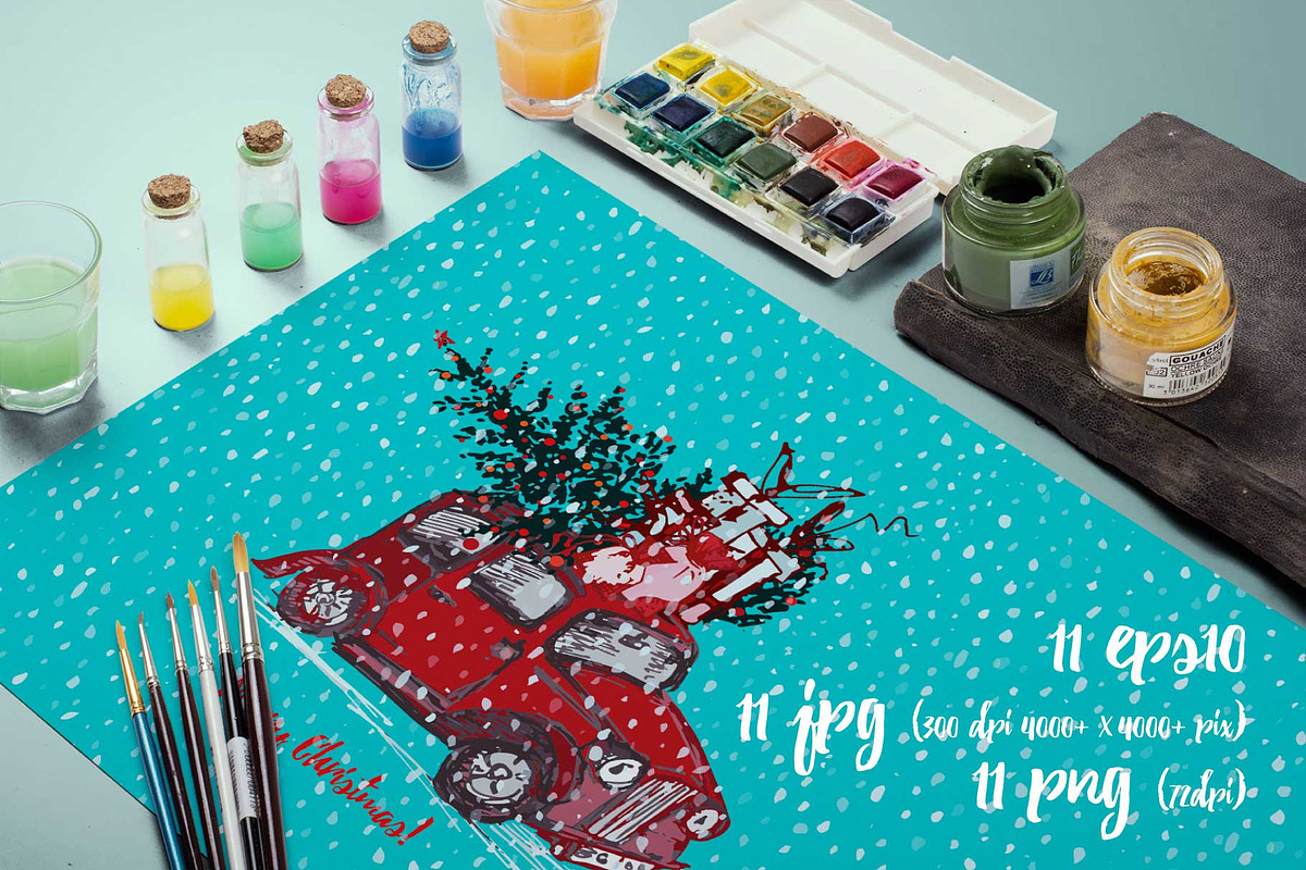 Sketch Xmas tree and holiday cars, a Card Template by Zimages (Photo 2 of 5)