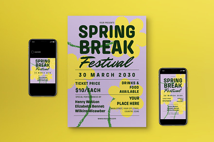 Spring Break Festival Flyer Set, a Flyer Template by graphicook