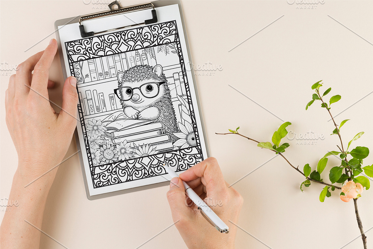 60 Happy Hedgehog Coloring Pages, an Animal Illustration by Blue Digital Studio (Photo 3 of 5)