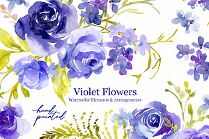 Watercolor Hand-painted Violet Roses