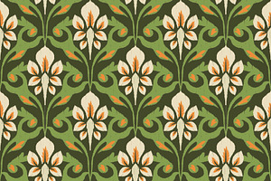 Green Ikat Floral Damask Pattern