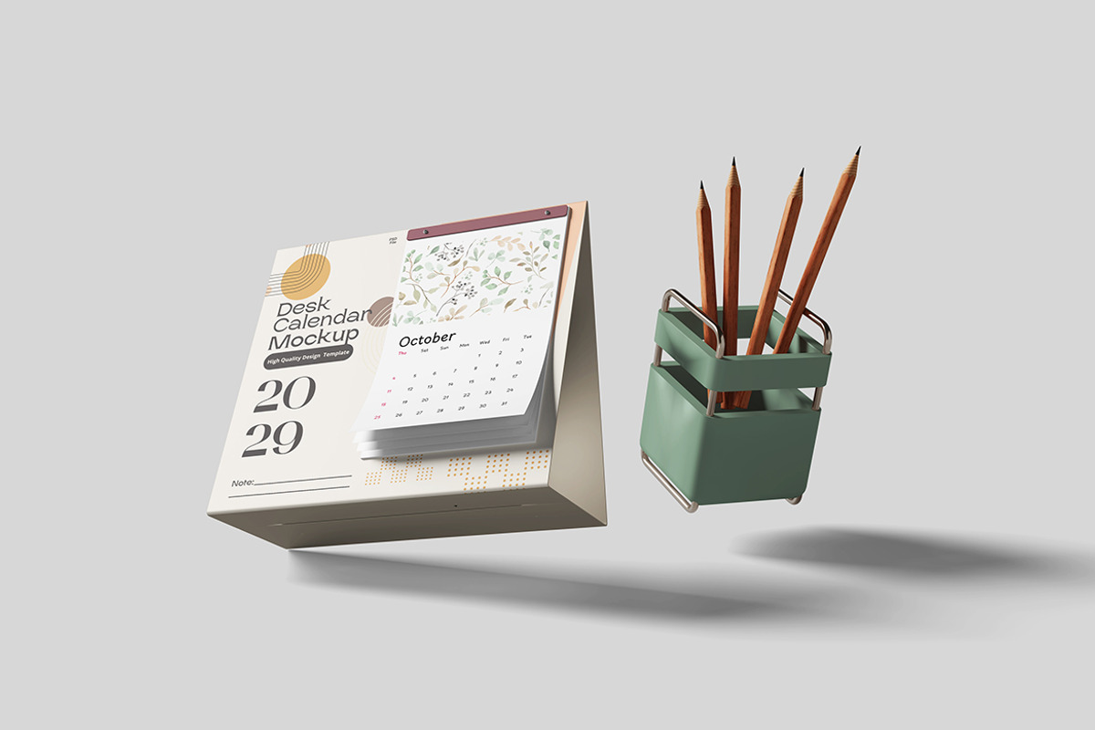 Realistic Desk Calendar Mockup, an Advertising Mockup by bimockup (Photo 6 of 6)