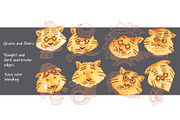 A set of tigers. Watercolor., an Animal Illustration by Novikova Lida (Thumbnail 4 of 4)