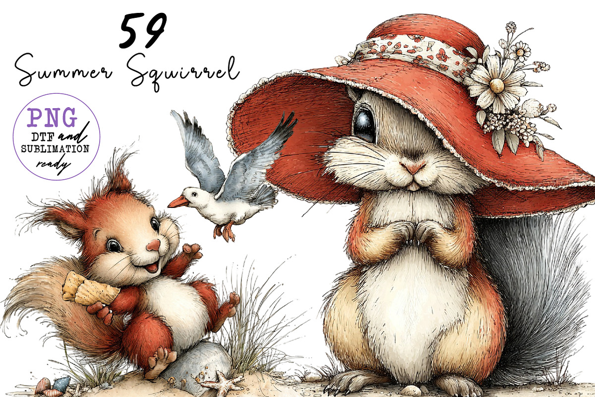 Whimsical Funny Summer Squirrel, a Seasonal Illustration by CreationArt (Photo 1 of 7)