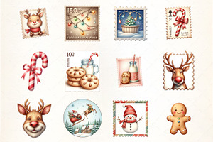 Christmas Postage Stamp Clipart, an Illustration by CrexoraLab