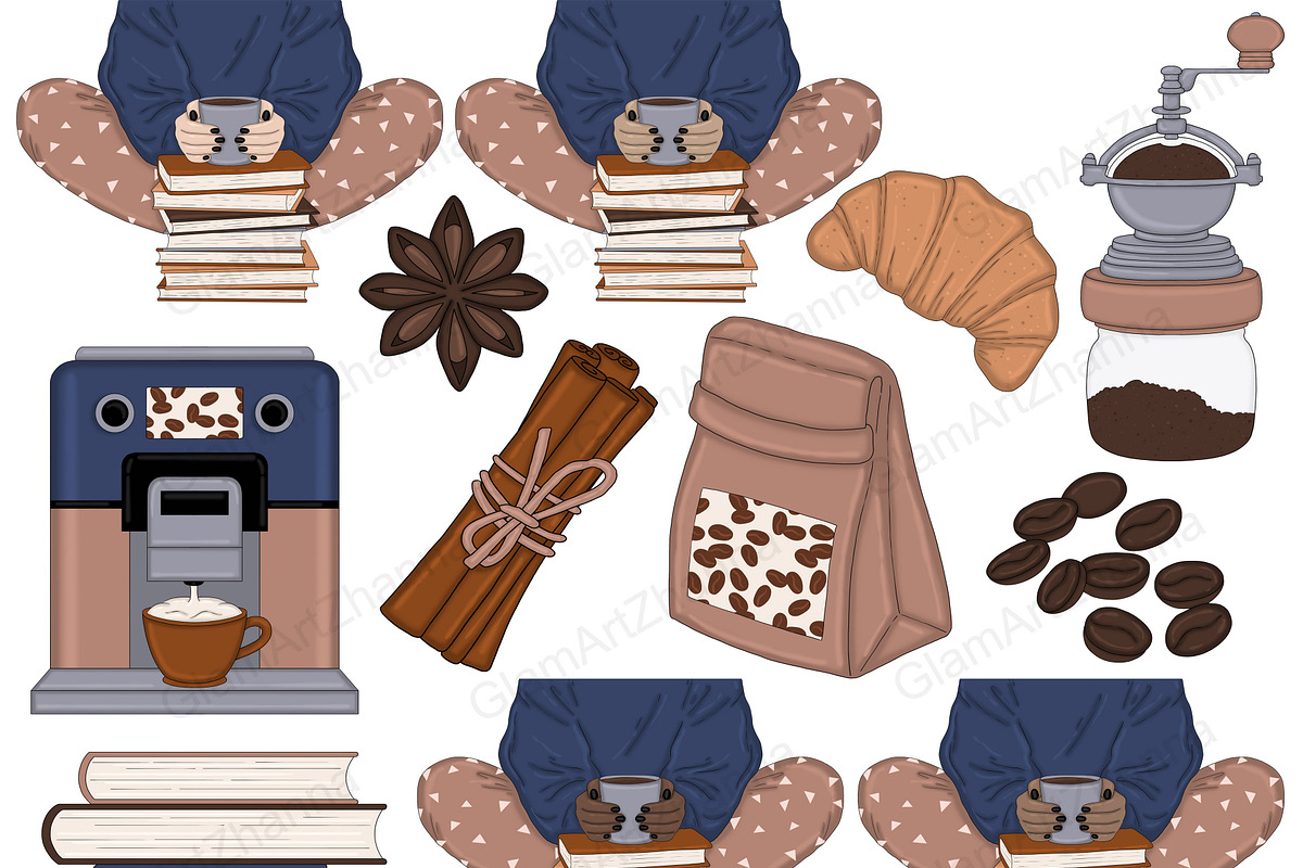 Books And Coffee Clipart, a Food Illustration by GlamArtZhanna (Photo 2 of 7)