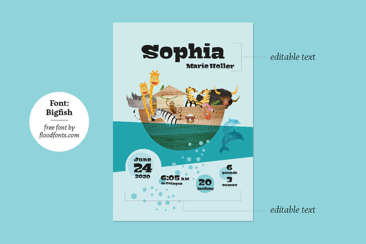 Noah – Birth Announcement Template, an Animal Illustration by Pia Kolle (Photo 4 of 4)