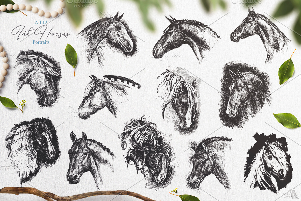 Ink Horses Graphic Collection, an Animal Illustration by Fluffy Unicorn (Photo 8 of 10)