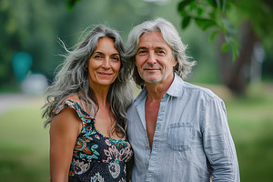 Cute senior couple in green summer park, a Person Photo by AlyaAnd