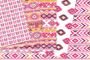 Pink And Yellow Aztec Digital Paper