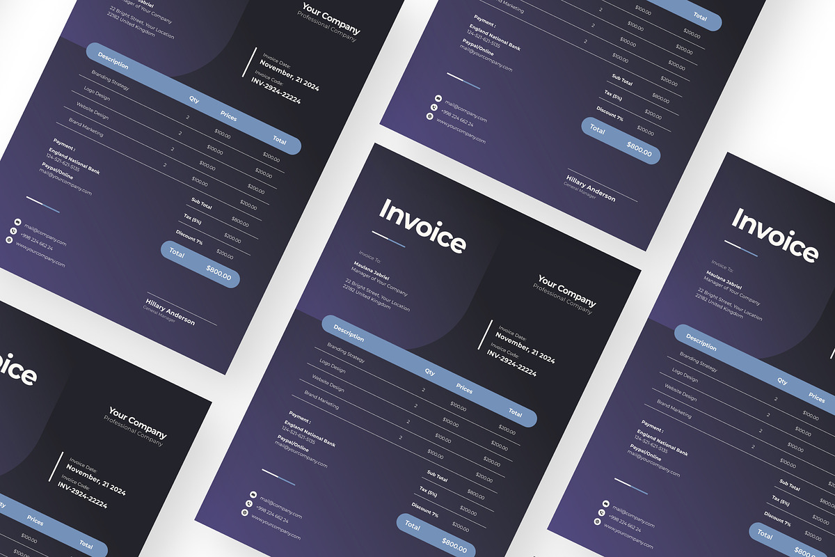 Purple-Gradient invoice, a Resume Template by Izdihaar_Studio (Photo 2 of 4)