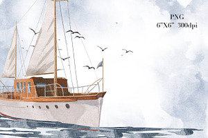 Watercolor Boats Sea Ocean Clipart