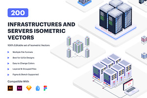 Infrastructure and Server Set, a Technology Illustration by Brickclay
