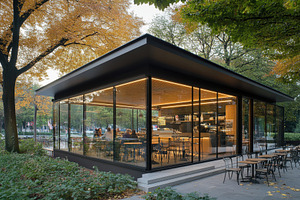Cafe exterior with glass windows, a Photo by Pavel_design