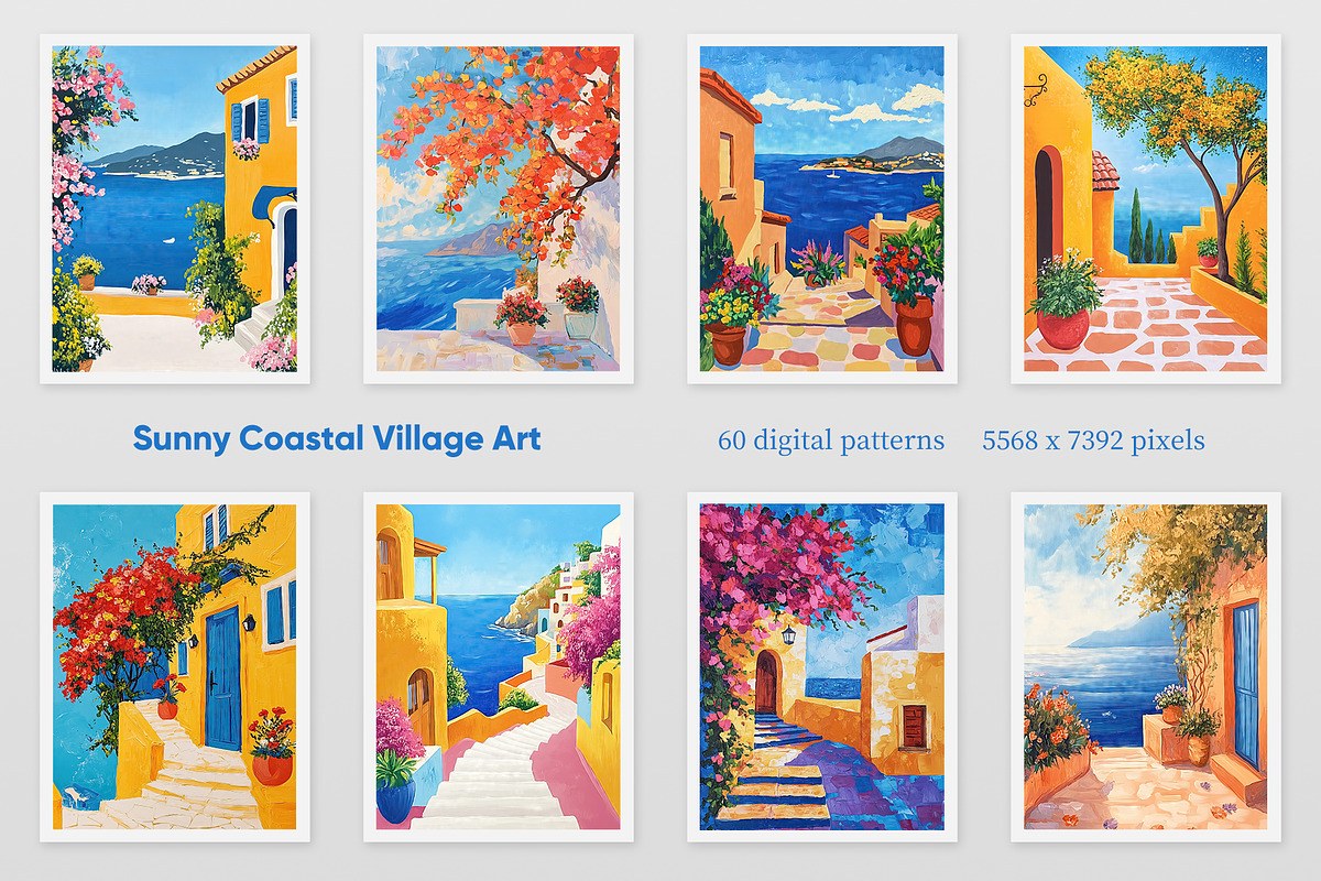 Sunny Coastal Village Art Collection, a Decorative Illustration by Housui Patterns (Photo 2 of 9)