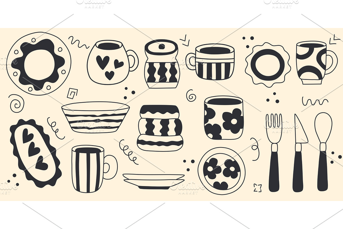Kitchenware and cutlery set in, an Object Illustration by Tati_Kli