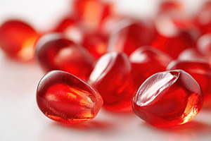 Close-up of shiny red pomegranate seeds, a Food & Drink Photo by AlyaAnd