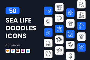 Sea Life Doodle Icons