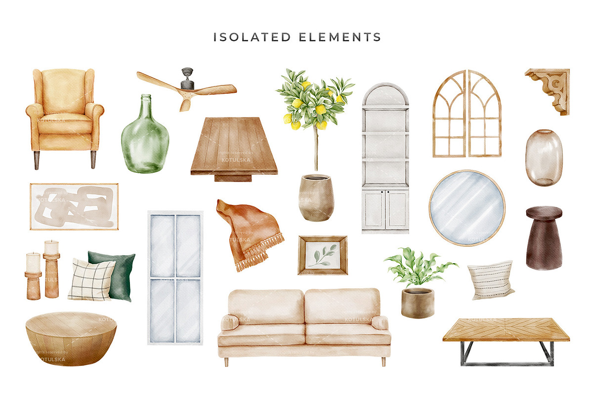 Watercolor Interior Creator, a Decorative Illustration by Kotulska (Photo 4 of 18)