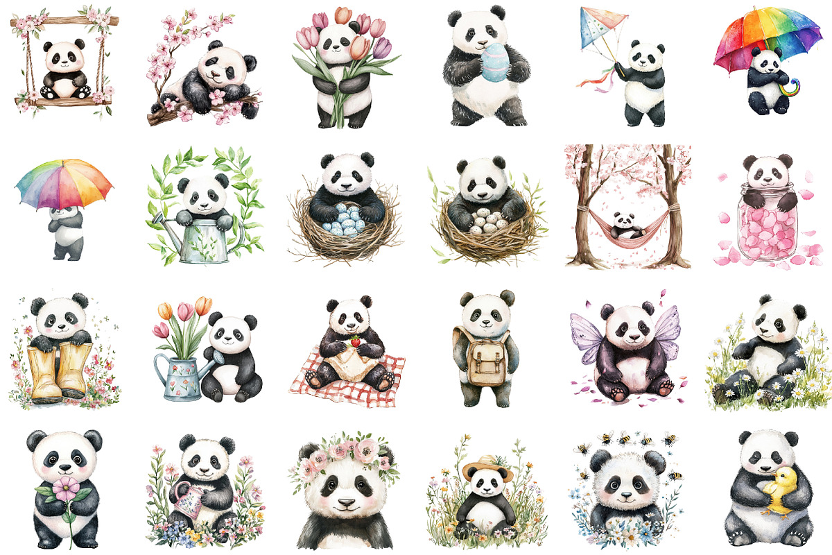 Cute Spring Panda Clipart, an Illustration by Sublimation Artist (Photo 2 of 6)