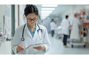 Asian female doctor in a hospital, an Architecture Photo by Sergey Kotenev