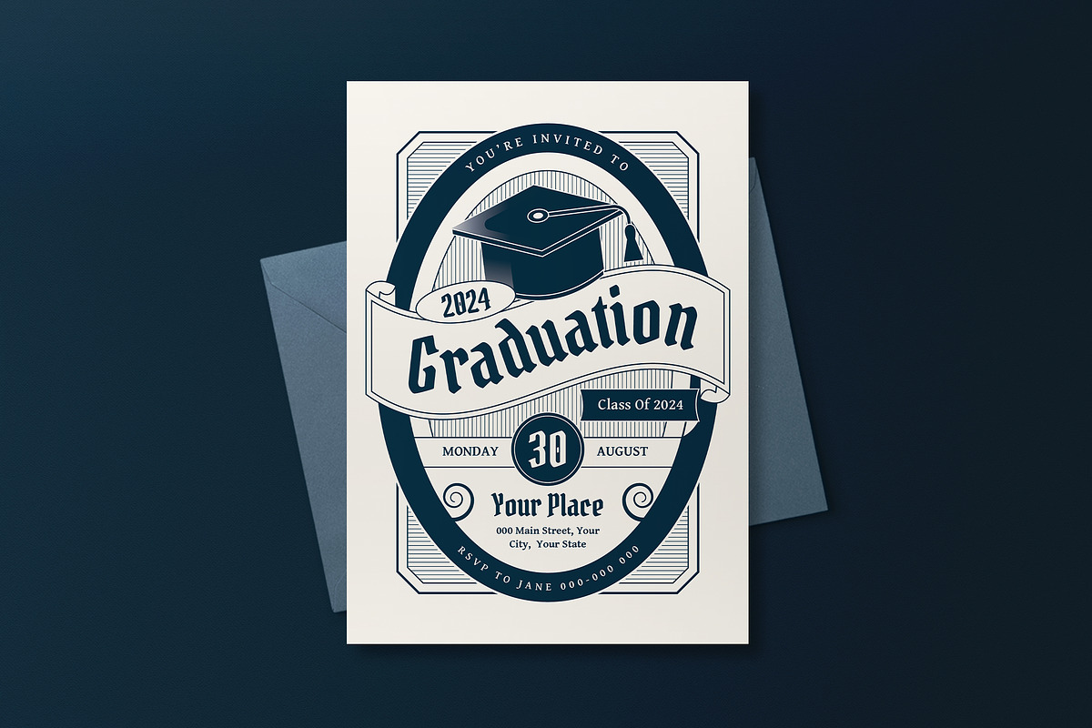 Vintage Modern Graduation Invitation, an Invitation Template by graphicook (Photo 2 of 3)