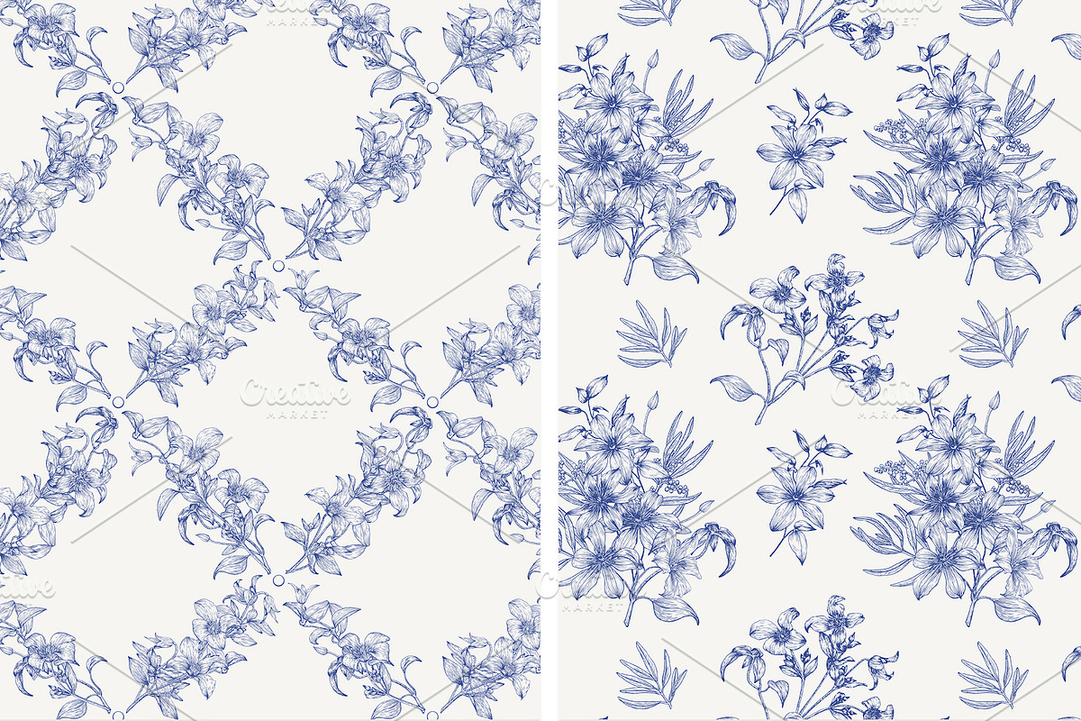 Toile Floral Seamless Patterns Set, a Pattern Graphic by ON_lineart_store (Photo 5 of 10)