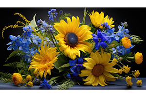 lush blue and yellow bouquet flowers, a Background Photo by pikepicture