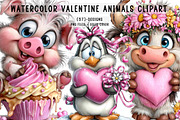 Watercolor Valentine Animals Clipart, an Illustration by CreationArt (Thumbnail 1 of 8)