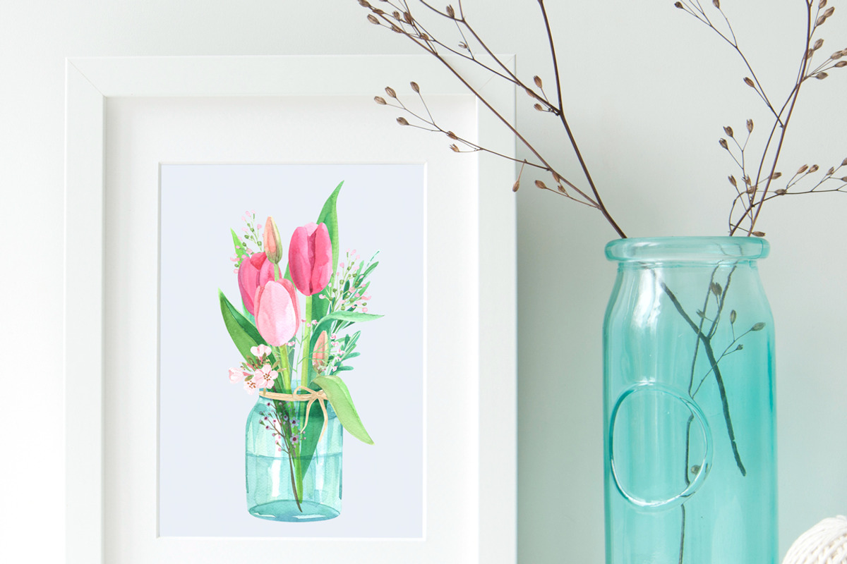 Tulip blossom. Watercolor clip art, an Illustration by Anyuka (Photo 2 of 5)