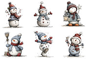 Whimsical Christmas Snowman Clipart, an Illustration by designcity5 (Thumbnail 2 of 5)