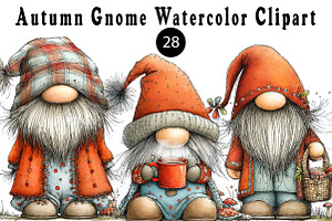 Autumn Gnome Watercolor Clipart, a Seasonal Illustration by CreationArt