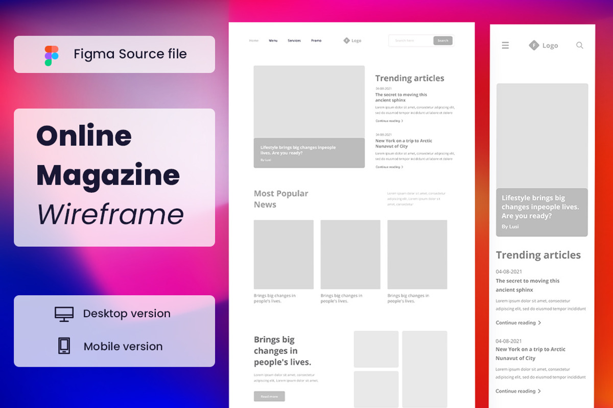 Online Magazine Wireframe Website, a Wireframe Template by INSPR STD (Photo 1 of 4)