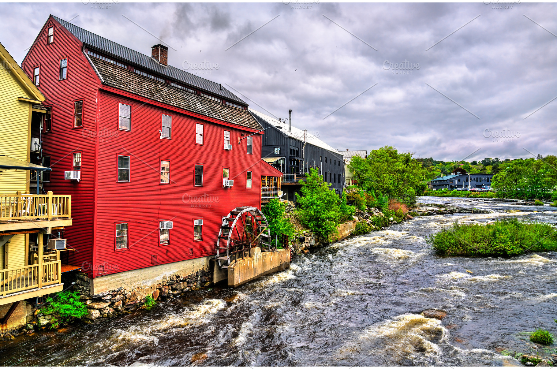 Red clapboard grist mill and, an Architecture Photo by Leonid Andronov
