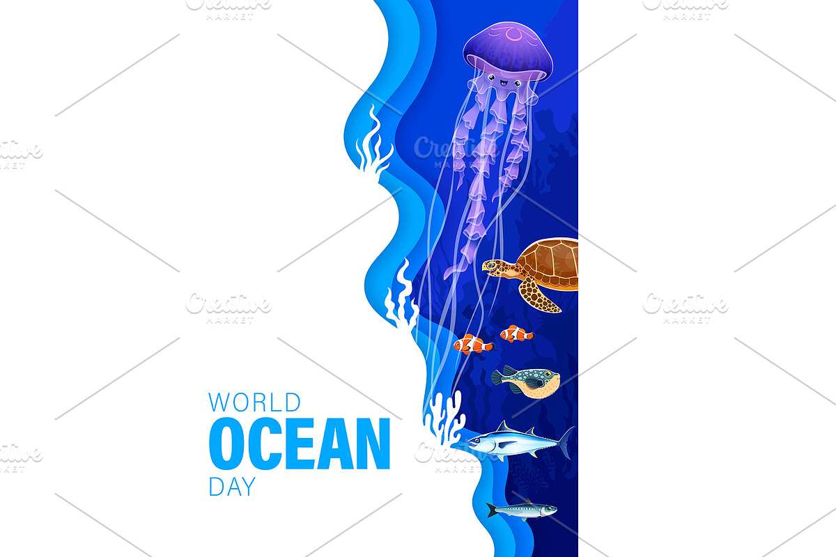 World oceans day paper cut poster, an Illustration by Vector Tradition (Photo 1 of 3)