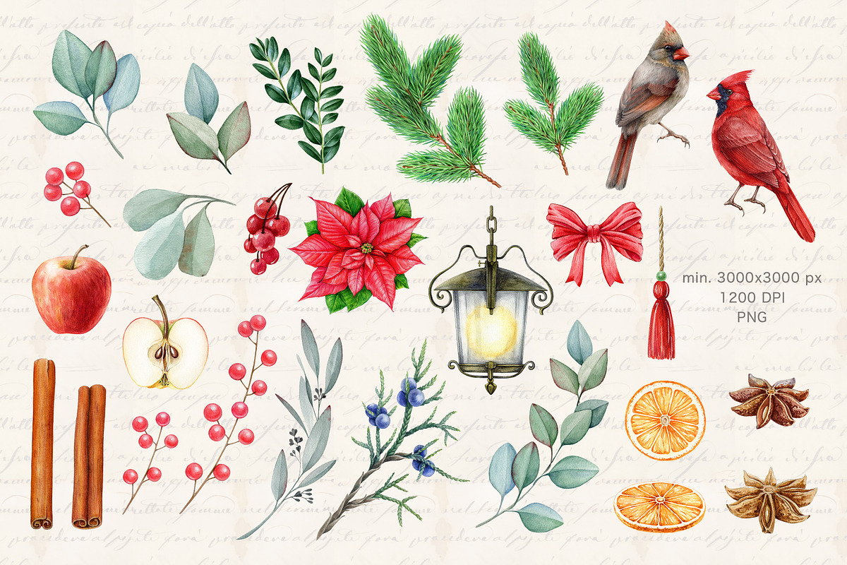 Christmas Watercolor Clipart Set, a Seasonal Illustration by AnitaPol (Photo 12 of 15)